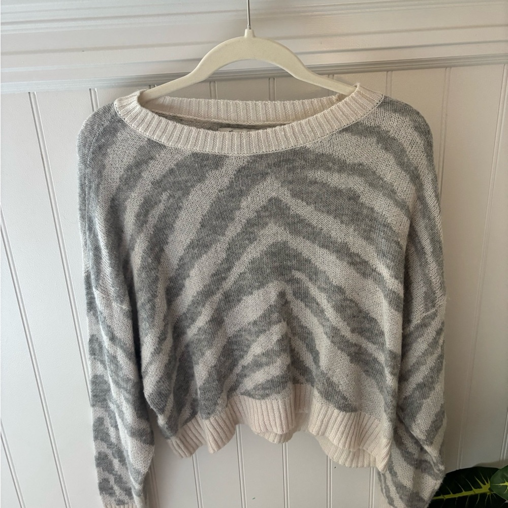 Gray and Cream Women's Sweater